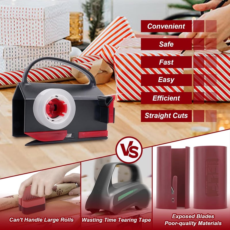 Nollapo 2-in-1 Wrapping Paper Cutter & Tape Dispenser, Gift Wrap Cutter Tool with 4 Tapes & Replaceable Blades, Fast Straight Cutting Tool for Birthday, Office, and Home Wrapping - Image 3